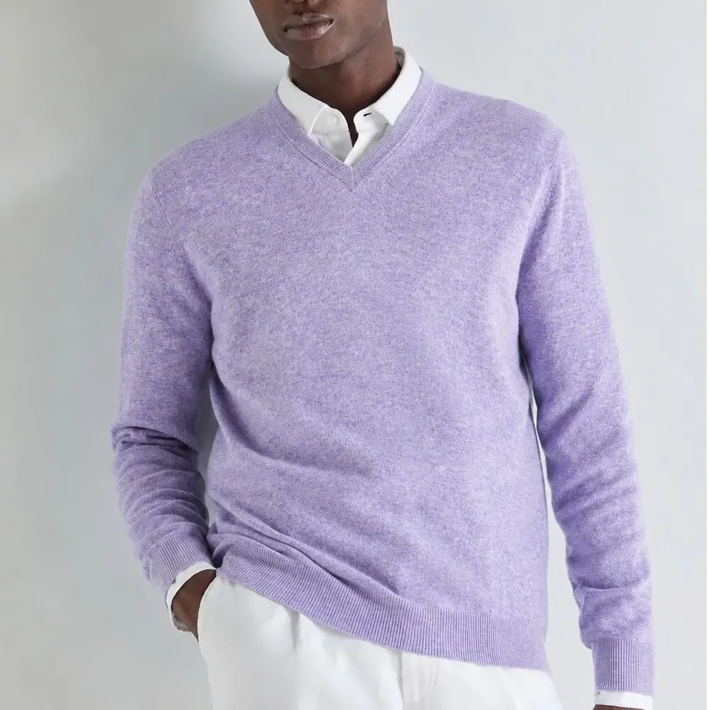 N. PEAL Men's Burlington V Neck Cashmere Sweater Lavender sz Large